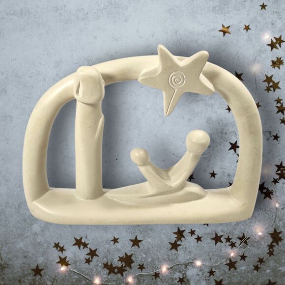 Hand Carved Kenyan Soapstone Nativity Scene Minimalist Modern Holy Family Christ - Picture 2 of 8